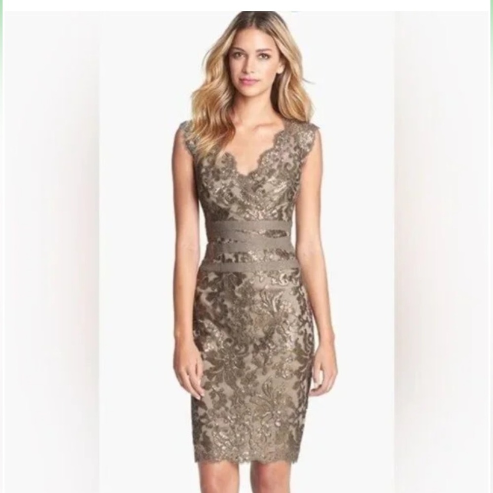 Tadashi Shoji Paillette Embroidered Lace v-neck dress